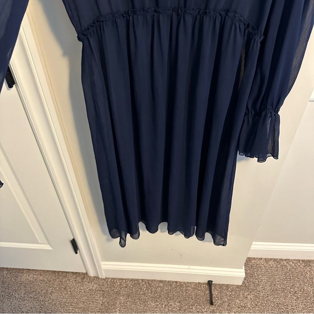 See By Chloe Navy Blue Long Sleeve Floral MIDI Dress Medium - Picture 9 of 16